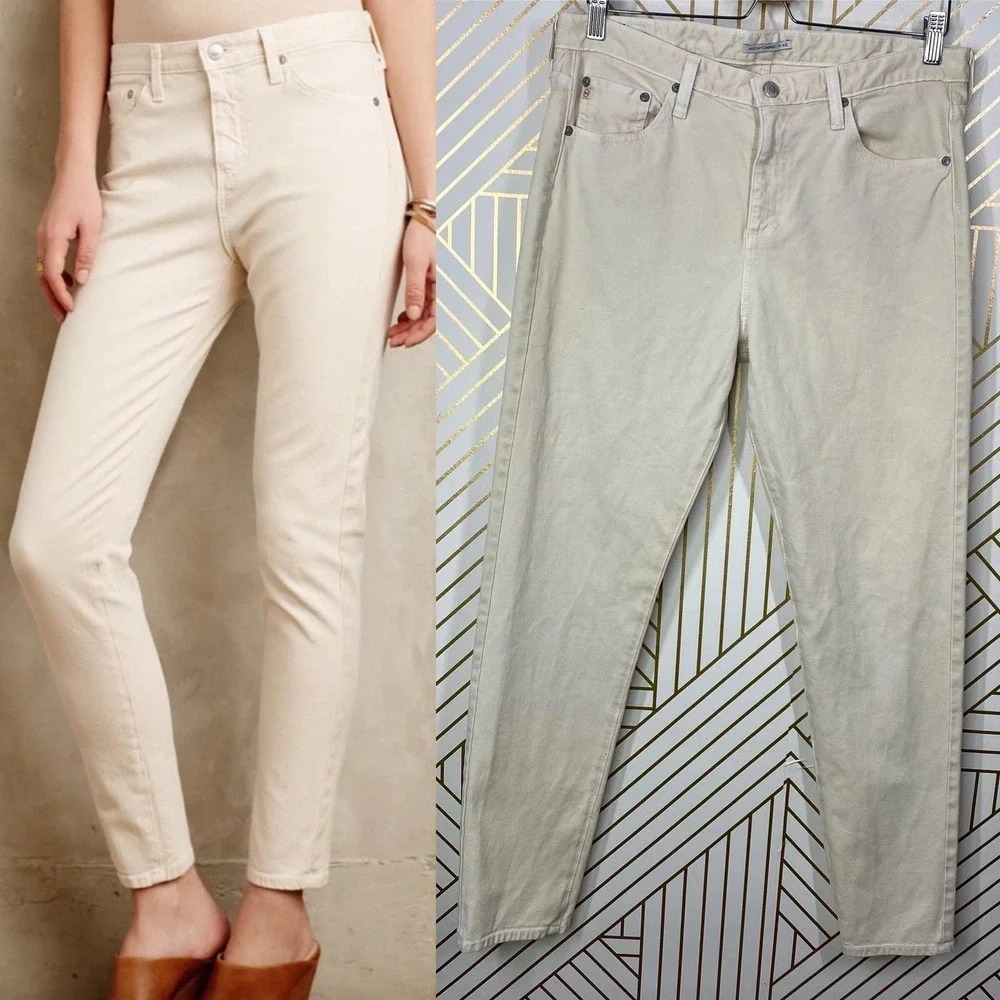 Alexa Chung for AG Adriano‎ Goldschmied Skinny Jeans Denim Beige Cream Size 31